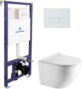 Установка KOLLER POOL Dune 1200SL + панель смыва Neon White + подвесной унитаз Round Smart с сиденьем Soft Close дюропласт