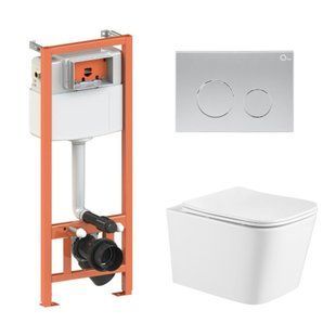 Подвесной унитаз Qtap Crow Ultra Quiet + инсталляция Qtap Nest 4 в 1 (круглая клавиша Satin), Белый