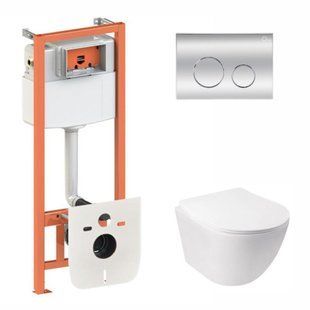 Набор: Qtap Jay Ultra Quiet унитаз подвесной QT07335177W + Nest комплект инсталляции 4в1 (круглая клавиша Chrome) QT0133M425 + M11112CRM