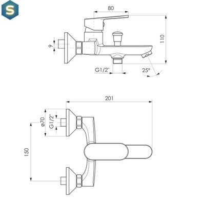 Змішувач для ванни Imprese Laska black 10040B, Чорний/золото