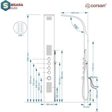 Душова панель Corsan Samsara black LED S003MBLLED, Нержавіюча сталь