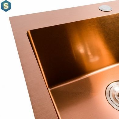Кухонна мийка Platinum Handmade PVD мідь 500x500x220 (3,0/1,5 мм корзина та дозатор в комплекті), Теплый закат