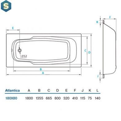 Ванна сталева Koller Pool Atlantica 180x80 з антисліпом B80JAI00E