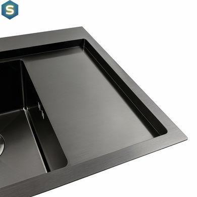 Кухонна мийка чорна PVD 58x48 L Platinum Handmade (два отвори, круглий сифон 3,0/0,8), Чорний/золото