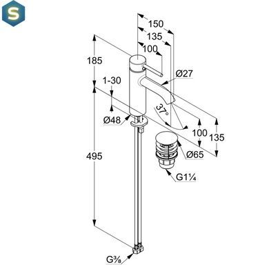 Змішувач для умивальника Kludi Bozz 100 DN 15 чорний мат 382883976