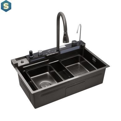 Кухонная мойка Kroner KRP Schwarze - SET7546ARTHM PVD (3.0/0.8 мм) CV033375, Черный/золото
