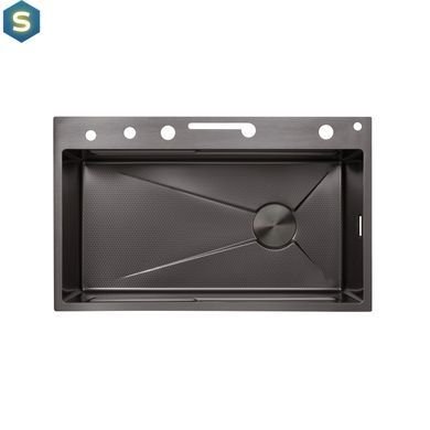 Кухонная мойка Kroner KRP Schwarze - SET7546ARTHM PVD (3.0/0.8 мм) CV033375, Черный/золото