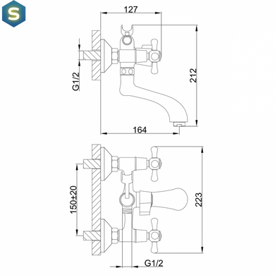 F32732-B (H732) Змішувач для ванної буксовий короткий гусак карт. перек.Frap 1/10, Хром