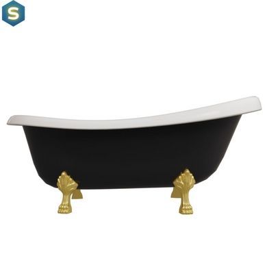 Ванна отдельностоящая глянцевая Amidicon Symphony 167x78 черная из литого камня золотые ножки SYMFONIYA_167_g_BLACK_HL, Черно-белый