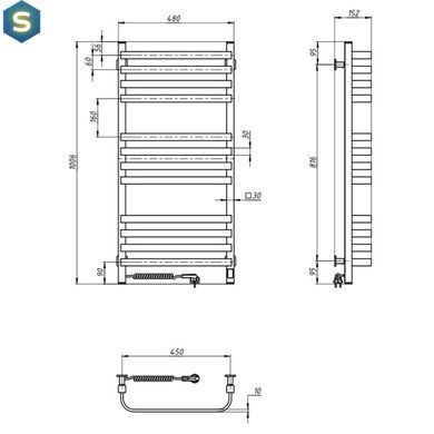 Електрична рушникосушка Navin Stugna 480x1000 Sensor ліва чорний муар 12-028153-3680, Черный матовый, Ліве, Електронний