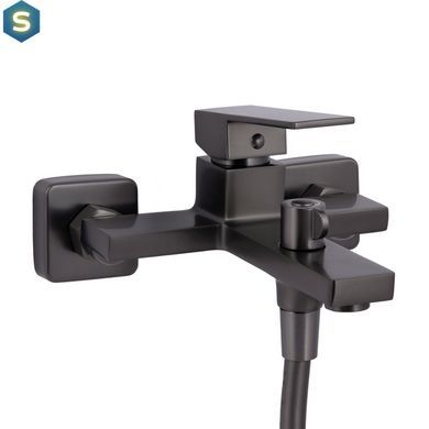 Змішувач для ванни Qtap Gemini (з душовим гарнітуром) QTGEM259GMB45684 Gunmetal Black PVD, Шліфований чорний хром
