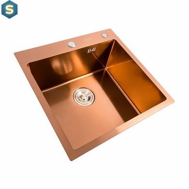 Кухонна мийка Platinum Handmade PVD мідь 500x500x220 (3,0/1,5 мм корзина та дозатор в комплекті), Теплый закат