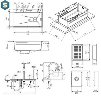 Кухонная мойка Kroner KRP Schwarze - SET7546ARTHM PVD (3.0/0.8 мм) CV033375, Черный/золото
