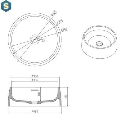 Умивальник Volle Solid surface &oslash;420 13-40-468, Білий