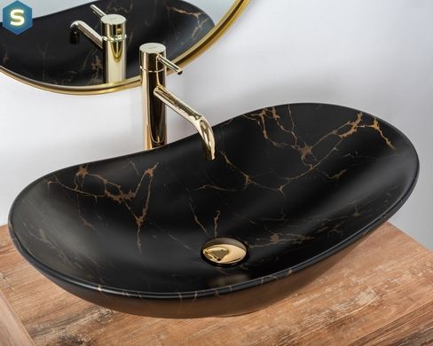 Умивальник Rea Royal 60 накладний marble black matt REA-U7478, Черный матовый