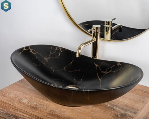 Умивальник Rea Royal 60 накладний marble black matt REA-U7478, Черный матовый