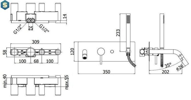 Смеситель для ванны скрытого монтажа Paffoni Light LIG 001 NO, Черный матовый