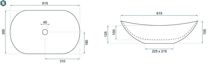 Умивальник Rea Royal 60 накладний marble black matt REA-U7478, Черный матовый