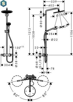 Душевая система Hansgrohe Croma Select 280 Air 1jet Showerpipe 26790000