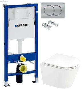 Інсталяція Geberit Duofix 458.103.00.1 з клавішею Delta01 хром матовий + Унітаз підвісний Q-Tap Scorpio QT1433053ERW з сидінням Slim Soft-close