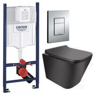 Комплект 5в1: Інсталяція Grohe Rapid + Безобідковий Підвісний унітаз TERN + клавіша хром
