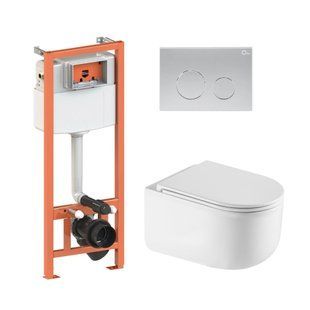Подвесной унитаз Qtap Taurus Ultra Quiet + инсталляция Qtap Nest 4 в 1 (круглая клавиша Satin), Белый