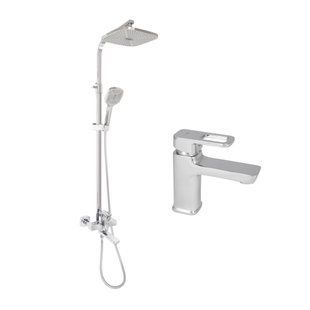 Душова система з виливом Lidz Wawel 1030 + змішувач для умивальника Lidz Wawel 001 Chrome, Хром