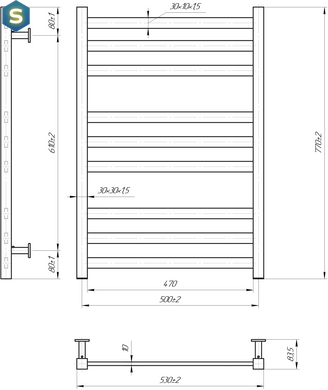 Водяна рушникосушка Mario Inox Чикаго 770x530/500 1.7.044627.P, Хром, нижне