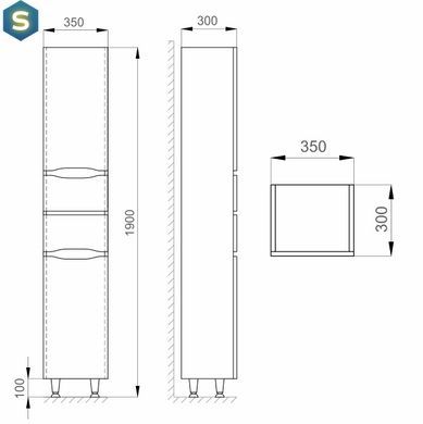 Пенал напольный Sanwerk "Лига" 35 Мессина MV0000387 правый, Орех