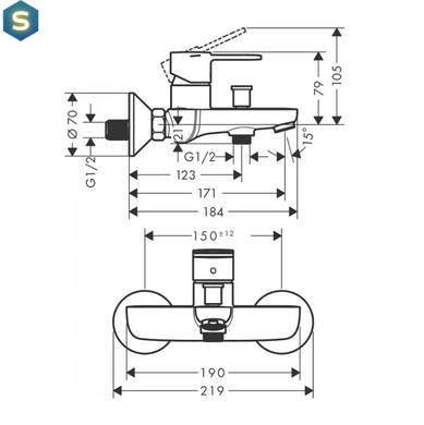 Змішувач Hansgrohe Vernis S для ванни, хром 71470000