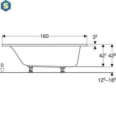 Ванна акриловая Geberit Selnova 160x70 554.282.01.1 + ножки, Белый