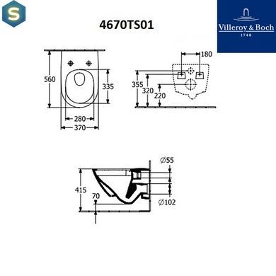 Унитаз подвесной Villeroy & Boch Subway 3.0 DirectFlush 4670TS01 c крышкой Soft Close Slim, Белый
