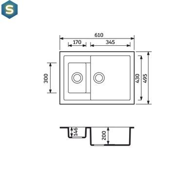 Кухонная мойка Adamant Duplex 610x495x200 чёрный 100001455, Черный/золото