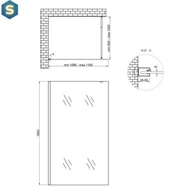 Душова перегородка Qtap Walk-In Standard CRM2011.C8 110x190 см, скло Clear 8 мм, покриття CalcLess, Універсальна, прозорий