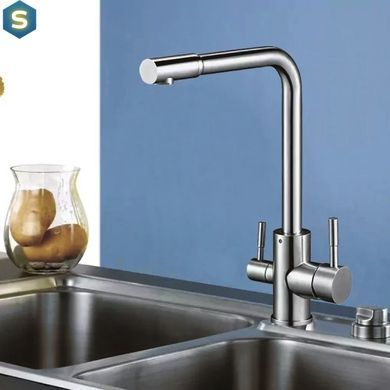 Смеситель для кухни на две воды Wezer EKO4C-01F, нержавеющая сталь, Нержавеющая сталь