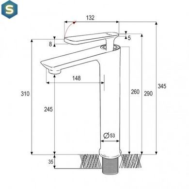 F1052-57(H52) Змішувач для умивальника високий литий гусак латунний корпус гайка &Oslash;35 чорний Frap 1/10, Черный матовый