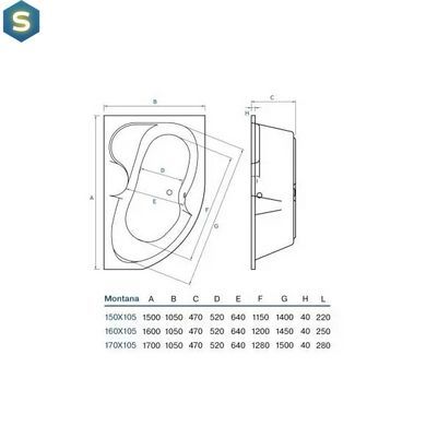 Ванна акрилова Koller Pool Montana 170 P + сифон + ніжки MONTANA170X105R+WBW0001+B70CМMA-57, Білий