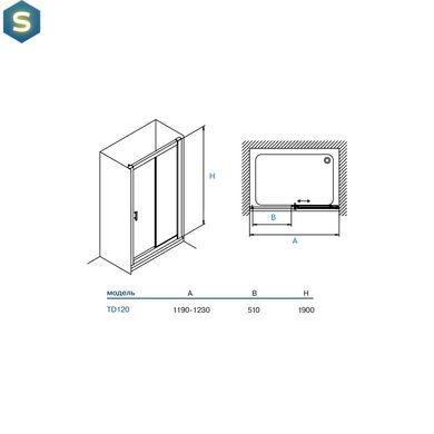 Душові двері Koller Pool Trend двосекційні 1200x1900 мм скло прозоре TD120C, Універсальна, прозорий, хром