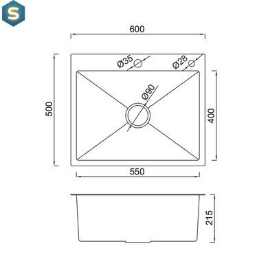 Кухонная мойка Gappo GS6050 накладная 600x500 мм, нержавеющая сталь, Нержавеющая сталь