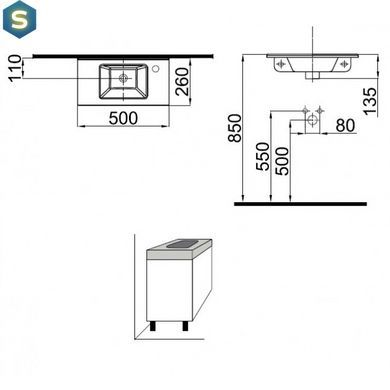 Умивальник Idevit Merkur 26x50 0201-3505-07 правий, Чорний/золото