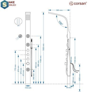 Душова панель Corsan Snake inox LED S002MSLLED, Нержавіюча сталь