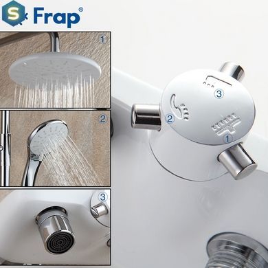 Душова система Frap F2431, поворотний вилив, лійка, білий/хром, Хром