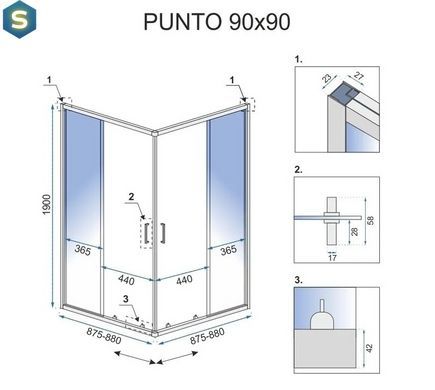 Душова кабіна Rea Punto 90x90 gold розсувна REA-K6440, Золотий, Універсальна, золотий