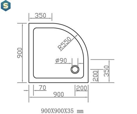 Душовий піддон Volle Compuesto 90x90x3,5 см напівкруглий white 4487.11909007, Білий, білий