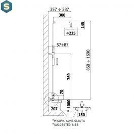 Душова система з термостатом Paffoni Birillo верхній душ &Oslash;225 мм chrome ZCOL721LIQCR, Хром