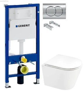 Інсталяція Geberit Duofix 458.103.00.1 з клавішею Delta01 хром глянцевий + Унітаз підвісний Q-Tap Scorpio QT1433053ERW з сидінням Slim Soft-close