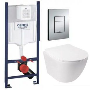 Комплект 5в1: Інсталяція Grohe Rapid + Безобідковий Підвісний унітаз Jay + клавіша хром