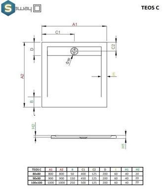 Душовий піддон Radaway Teos C 90x90 колір чорний HTC8080-54