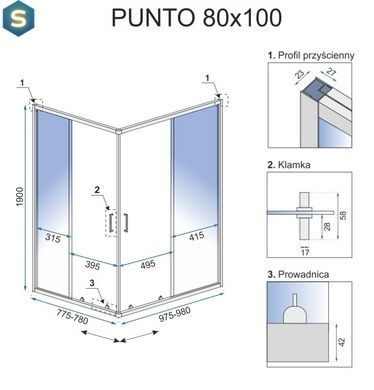 Душевая кабина Rea Punto 80x100 black REA-K4806, Черный/золото, Универсальная, прозрачный