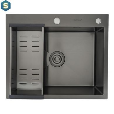 Кухонна мийка Gappo GS6050-6 накладна 600x500 мм, нержавіюча сталь, поверхня PVD, Чорний/золото